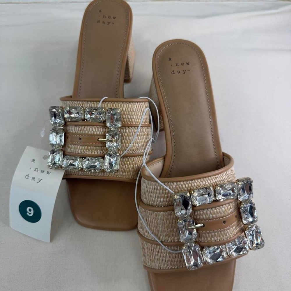 A New Day embellished slide heel sandals in women's size 9